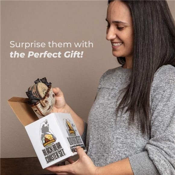 Bear Coasters Set – 6 Full Size Rustic Coasters in Handmade Canoe with Adorable - Picture 6 of 6